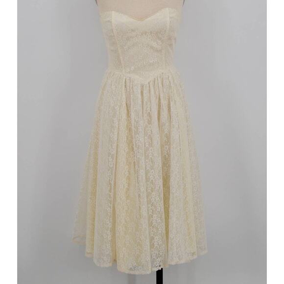 80's Gunne Sax Lace Strapless Dress - Picture 1 of 6